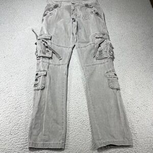Junye Jeans Cargo Pants Mens 30x32 Gray Denim Multi Pocket Strap Detail Utility